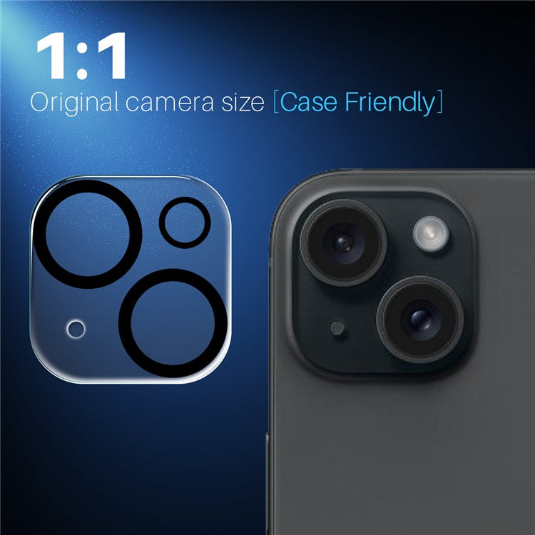 NORTHJO 2Pcs For iPhone 15 / 15 Plus Camera Lens Protector Black Circles HD Clear Tempered Glass Lens Film 3D Full Coverage