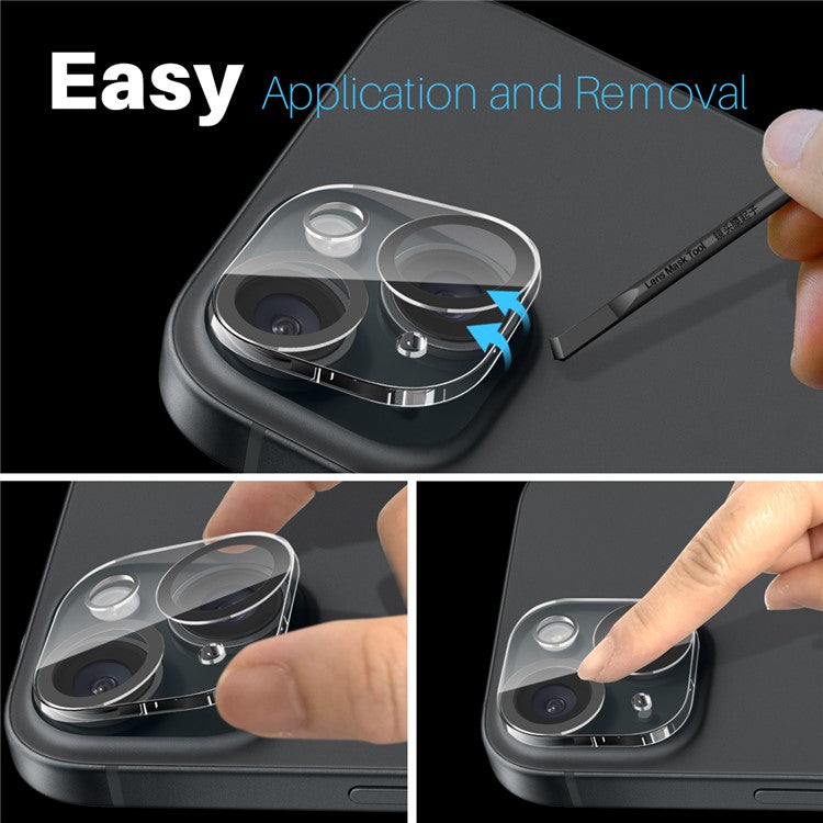 NORTHJO 2Pcs For iPhone 15 / 15 Plus Camera Lens Protector Black Circles HD Clear Tempered Glass Lens Film 3D Full Coverage