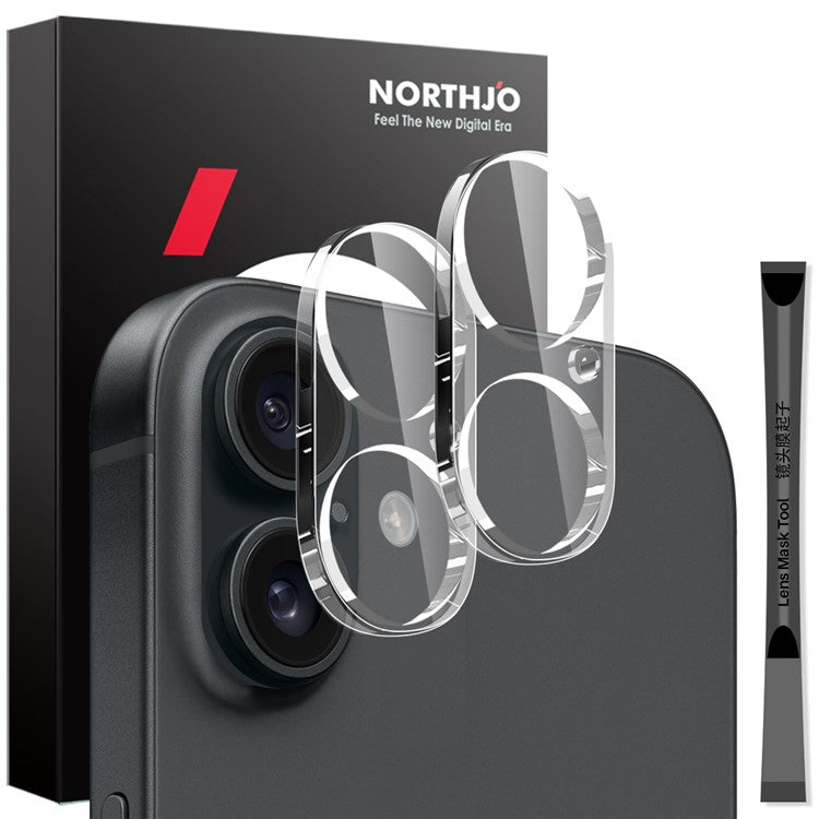 NORTHJO 2Pcs For iPhone 16 / 16 Plus Camera Lens Protector Clear 3D Full Coverage Tempered Glass Lens Film