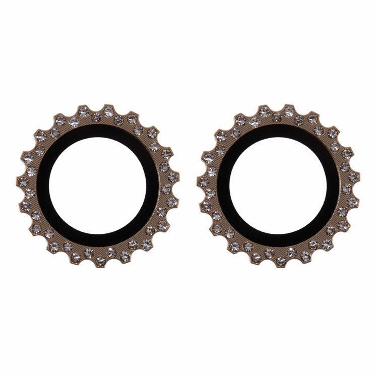 2Pcs / Set For iPhone 16 / 16 Plus Camera Lens Protector Gear Shape Rhinestone Decor Corning Gorilla Glass Lens Film - Gold