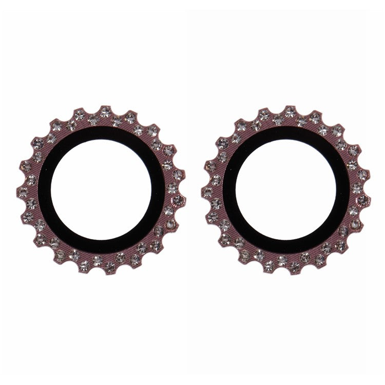 2Pcs / Set For iPhone 16 / 16 Plus Camera Lens Protector Gear Shape Rhinestone Decor Corning Gorilla Glass Lens Film - Rose Gold