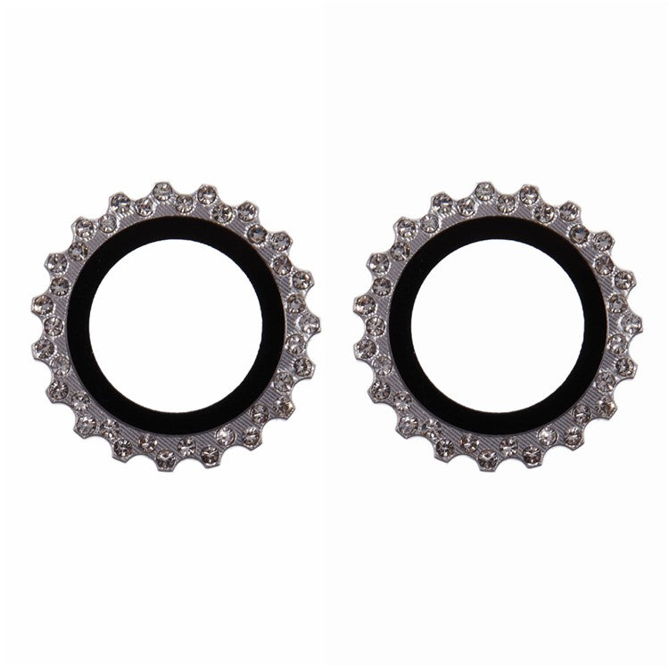 2Pcs / Set For iPhone 16 / 16 Plus Camera Lens Protector Gear Shape Rhinestone Decor Corning Gorilla Glass Lens Film - Silver