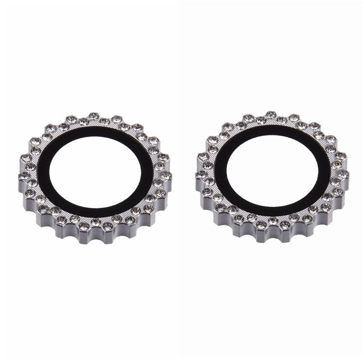 2Pcs / Set For iPhone 16 / 16 Plus Camera Lens Protector Gear Shape Rhinestone Decor Corning Gorilla Glass Lens Film - Silver