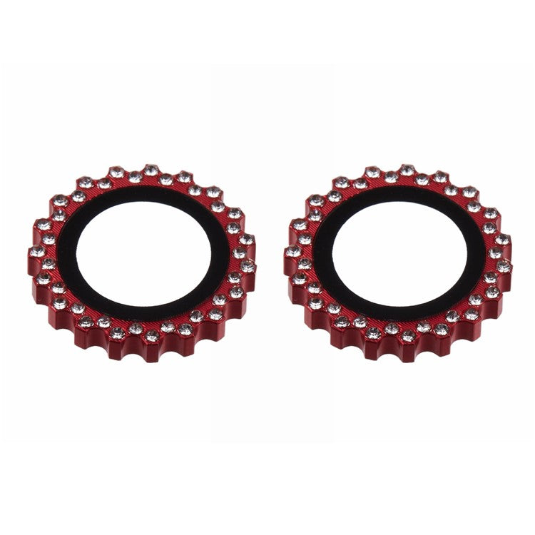 2Pcs / Set For iPhone 16 / 16 Plus Camera Lens Protector Gear Shape Rhinestone Decor Corning Gorilla Glass Lens Film - Red