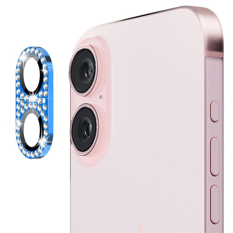 ENKAY HAT PRINCE For iPhone 16 / 16 Plus Camera Lens Protector Rhinestone Decor Metal+Tempered Glass Lens Film - Navy Blue