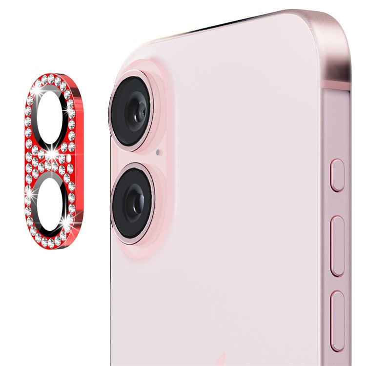 ENKAY HAT PRINCE For iPhone 16 / 16 Plus Camera Lens Protector Rhinestone Decor Metal+Tempered Glass Lens Film - Red