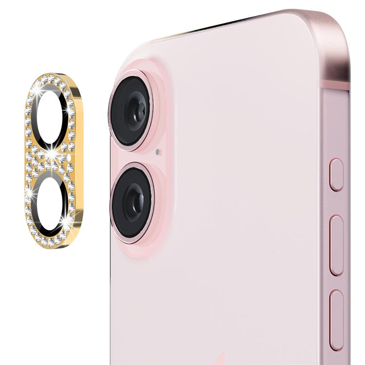 ENKAY HAT PRINCE For iPhone 16 / 16 Plus Camera Lens Protector Rhinestone Decor Metal+Tempered Glass Lens Film - Gold