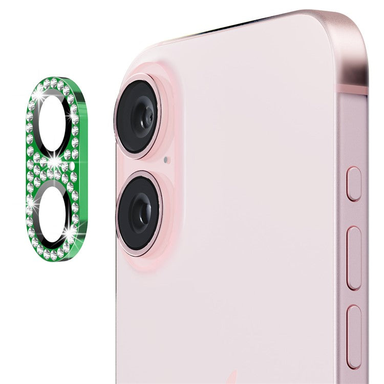 ENKAY HAT PRINCE For iPhone 16 / 16 Plus Camera Lens Protector Rhinestone Decor Metal+Tempered Glass Lens Film - Green