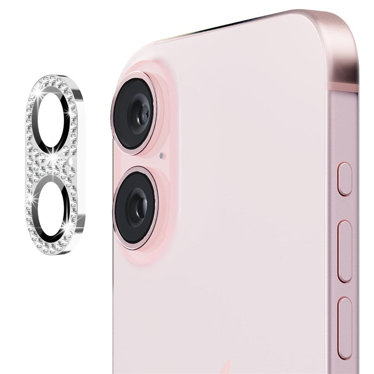 ENKAY HAT PRINCE For iPhone 16 / 16 Plus Camera Lens Protector Rhinestone Decor Metal+Tempered Glass Lens Film - Silver