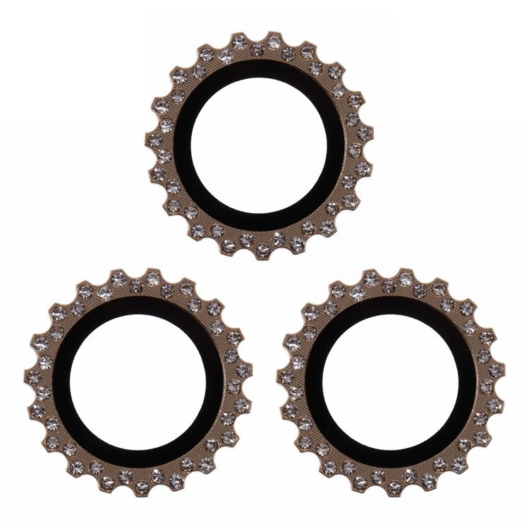 3Pcs / Set For iPhone 16 Pro Max Camera Lens Protector Gear Shape Rhinestone Decor Corning Gorilla Glass Lens Film - Gold