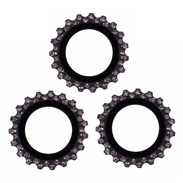 3Pcs / Set For iPhone 16 Pro Max Camera Lens Protector Gear Shape Rhinestone Decor Corning Gorilla Glass Lens Film - Purple