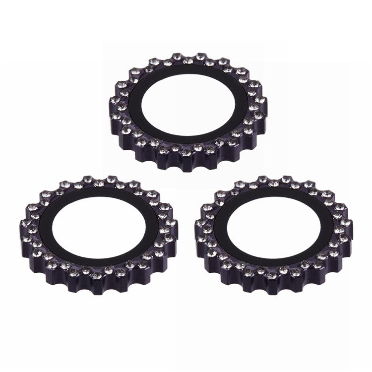 3Pcs / Set For iPhone 16 Pro Max Camera Lens Protector Gear Shape Rhinestone Decor Corning Gorilla Glass Lens Film - Purple