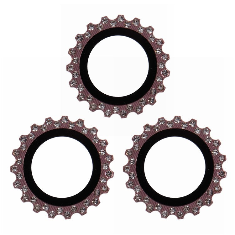 3Pcs / Set For iPhone 16 Pro Max Camera Lens Protector Gear Shape Rhinestone Decor Corning Gorilla Glass Lens Film - Rose Gold