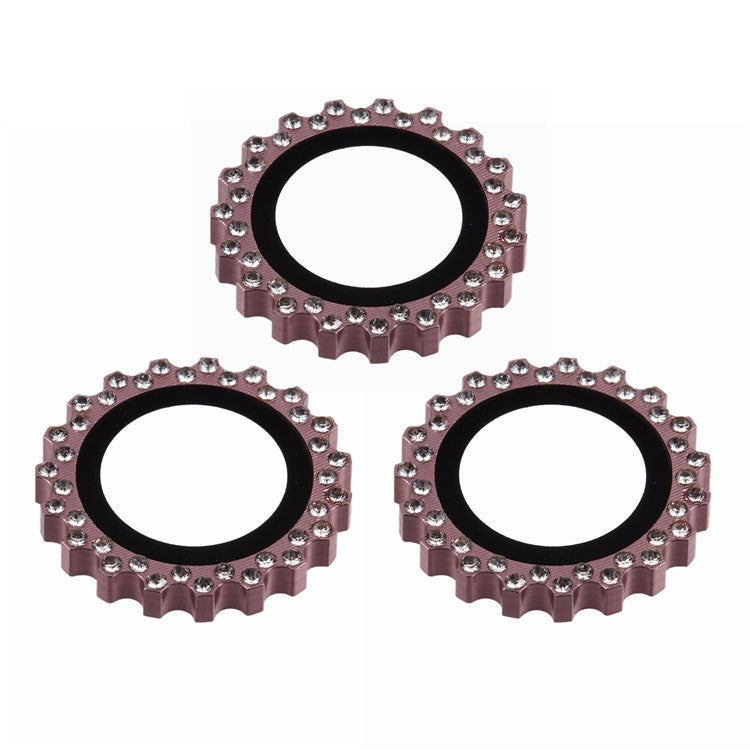 3Pcs / Set For iPhone 16 Pro Max Camera Lens Protector Gear Shape Rhinestone Decor Corning Gorilla Glass Lens Film - Rose Gold
