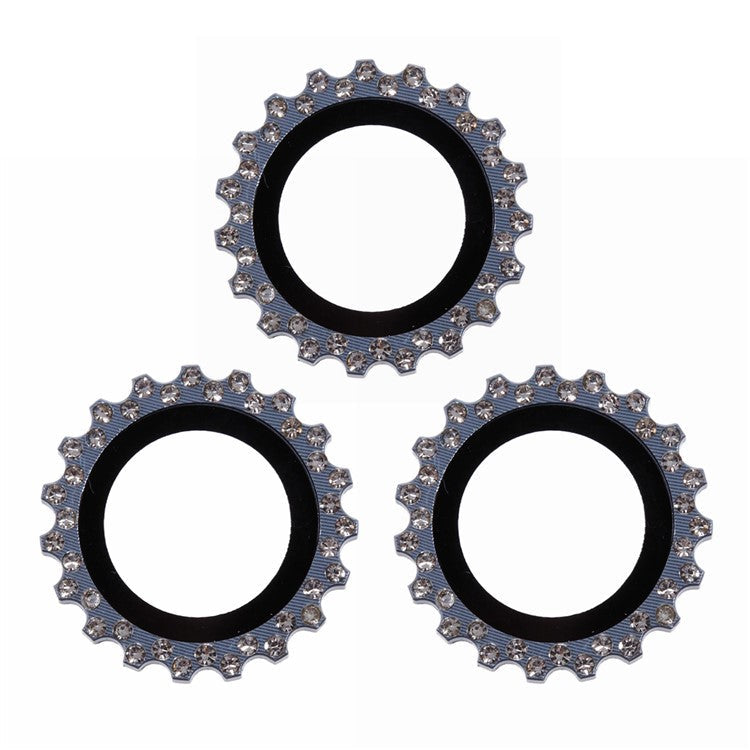 3Pcs / Set For iPhone 16 Pro Max / 16 Pro Camera Lens Protector Gear Shape Rhinestone Decor Corning Gorilla Glass Lens Film - Blue