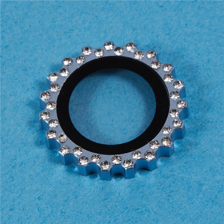 3Pcs / Set For iPhone 16 Pro Max / 16 Pro Camera Lens Protector Gear Shape Rhinestone Decor Corning Gorilla Glass Lens Film - Blue