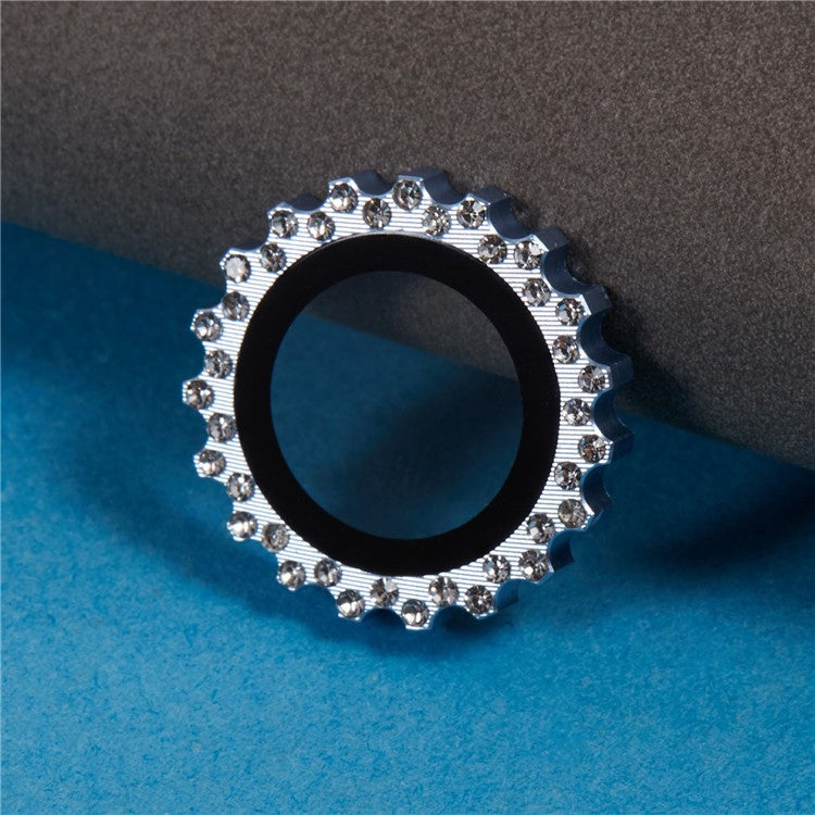 3Pcs / Set For iPhone 16 Pro Max / 16 Pro Camera Lens Protector Gear Shape Rhinestone Decor Corning Gorilla Glass Lens Film - Blue
