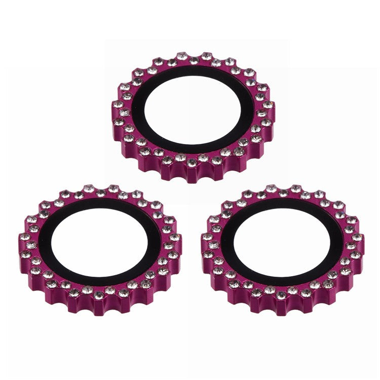 3Pcs / Set For iPhone 16 Pro Max Camera Lens Protector Gear Shape Rhinestone Decor Corning Gorilla Glass Lens Film - Rose