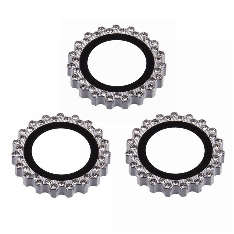 3Pcs / Set For iPhone 16 Pro Max Camera Lens Protector Gear Shape Rhinestone Decor Corning Gorilla Glass Lens Film - Silver