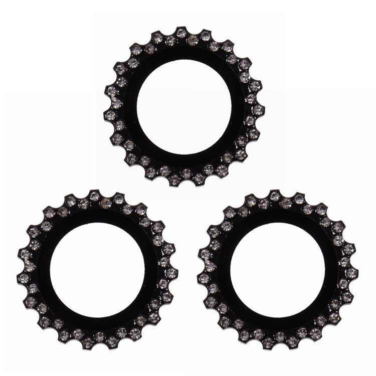 3Pcs / Set For iPhone 16 Pro Max Camera Lens Protector Gear Shape Rhinestone Decor Corning Gorilla Glass Lens Film - Black