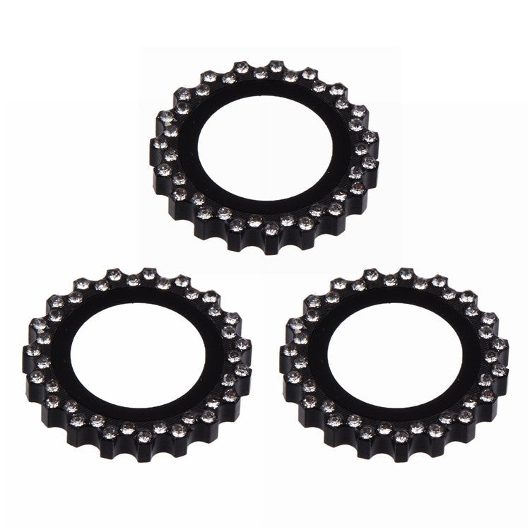 3Pcs / Set For iPhone 16 Pro Max Camera Lens Protector Gear Shape Rhinestone Decor Corning Gorilla Glass Lens Film - Black