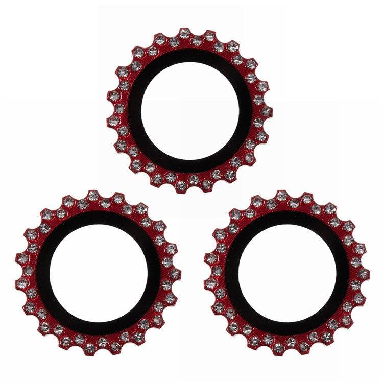 3Pcs / Set For iPhone 16 Pro Max Camera Lens Protector Gear Shape Rhinestone Decor Corning Gorilla Glass Lens Film - Red