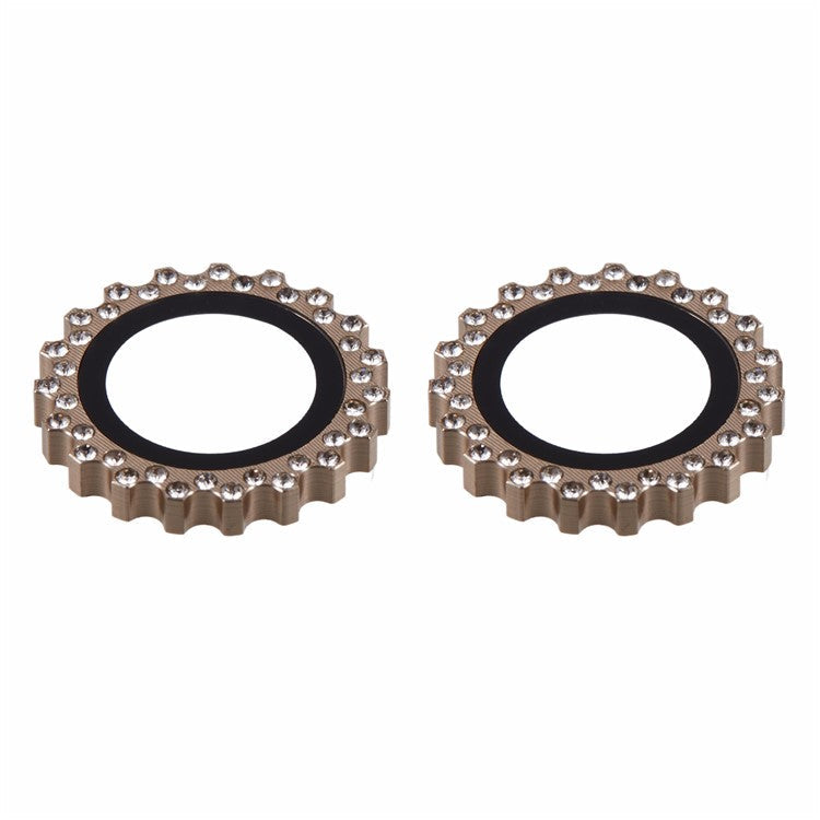 2Pcs / Set For iPhone 16 Plus / 16 Camera Lens Protector Gear Shape Rhinestone Decor Corning Gorilla Glass Lens Film - Gold