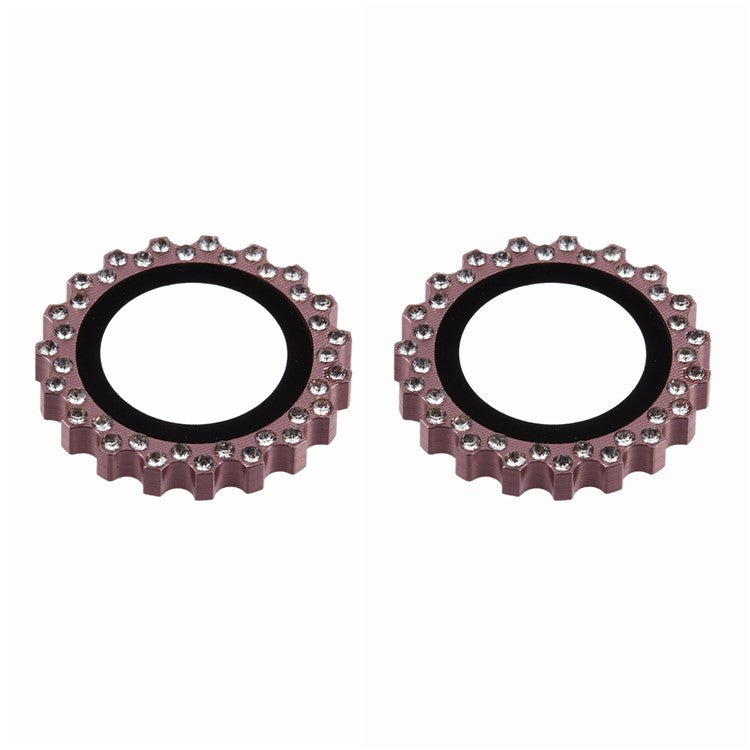 2Pcs / Set For iPhone 16 Plus / 16 Camera Lens Protector Gear Shape Rhinestone Decor Corning Gorilla Glass Lens Film - Rose Gold