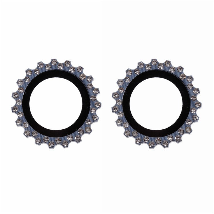 2Pcs / Set For iPhone 16 Plus / 16 Camera Lens Protector Gear Shape Rhinestone Decor Corning Gorilla Glass Lens Film - Blue