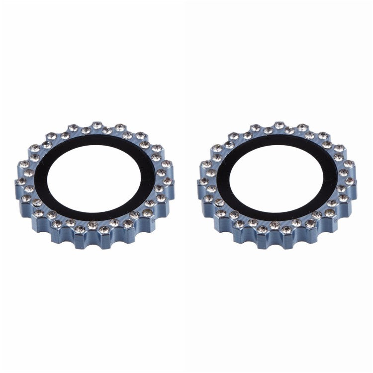 2Pcs / Set For iPhone 16 Plus / 16 Camera Lens Protector Gear Shape Rhinestone Decor Corning Gorilla Glass Lens Film - Blue