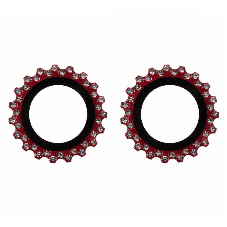 2Pcs / Set For iPhone 16 Plus / 16 Camera Lens Protector Gear Shape Rhinestone Decor Corning Gorilla Glass Lens Film - Red