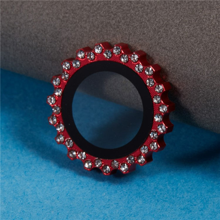 2Pcs / Set For iPhone 16 Plus / 16 Camera Lens Protector Gear Shape Rhinestone Decor Corning Gorilla Glass Lens Film - Red