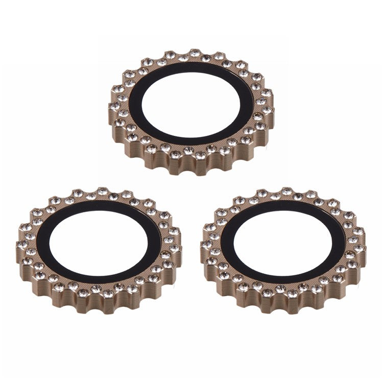 3Pcs / Set For iPhone 16 Pro / 16 Pro Max Camera Lens Protector Gear Shape Rhinestone Decor Corning Gorilla Glass Lens Film - Gold