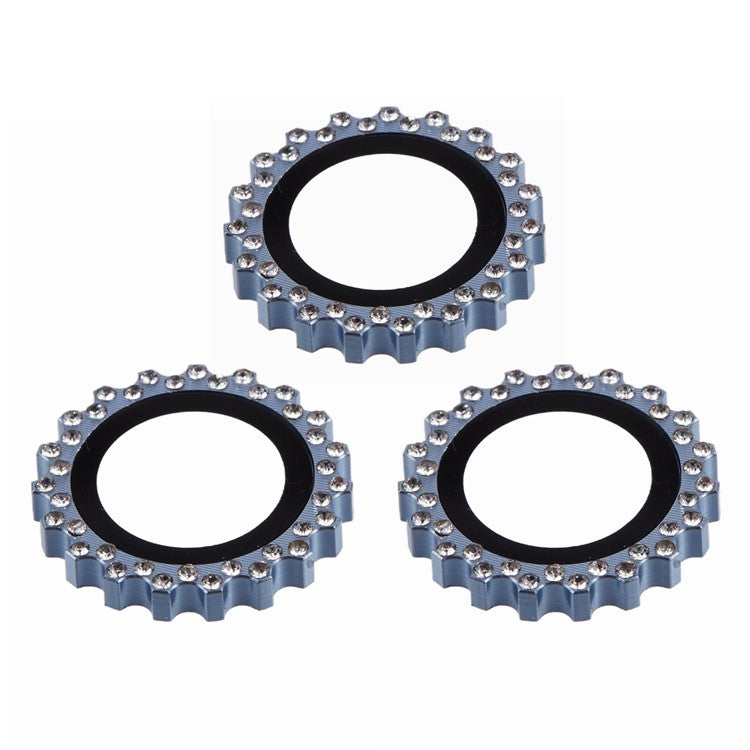 3Pcs / Set For iPhone 16 Pro / 16 Pro Max Camera Lens Protector Gear Shape Rhinestone Decor Corning Gorilla Glass Lens Film - Blue