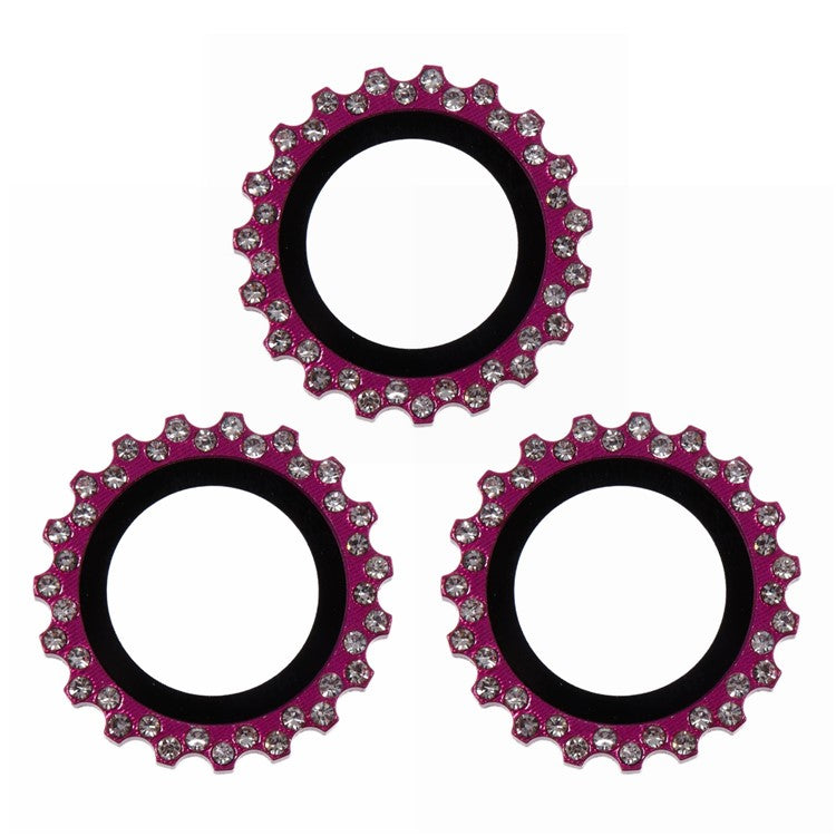 3Pcs / Set For iPhone 16 Pro / 16 Pro Max Camera Lens Protector Gear Shape Rhinestone Decor Corning Gorilla Glass Lens Film - Rose