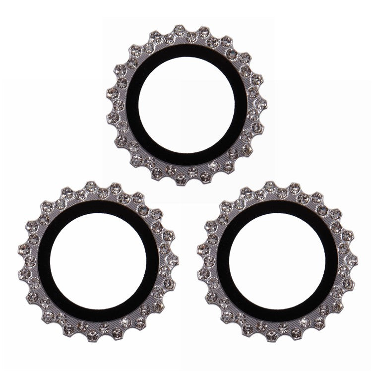 3Pcs / Set For iPhone 16 Pro / 16 Pro Max Camera Lens Protector Gear Shape Rhinestone Decor Corning Gorilla Glass Lens Film - Silver