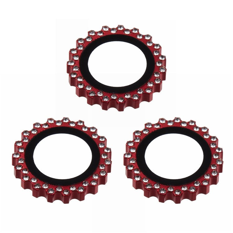3Pcs / Set For iPhone 16 Pro / 16 Pro Max Camera Lens Protector Gear Shape Rhinestone Decor Corning Gorilla Glass Lens Film - Red