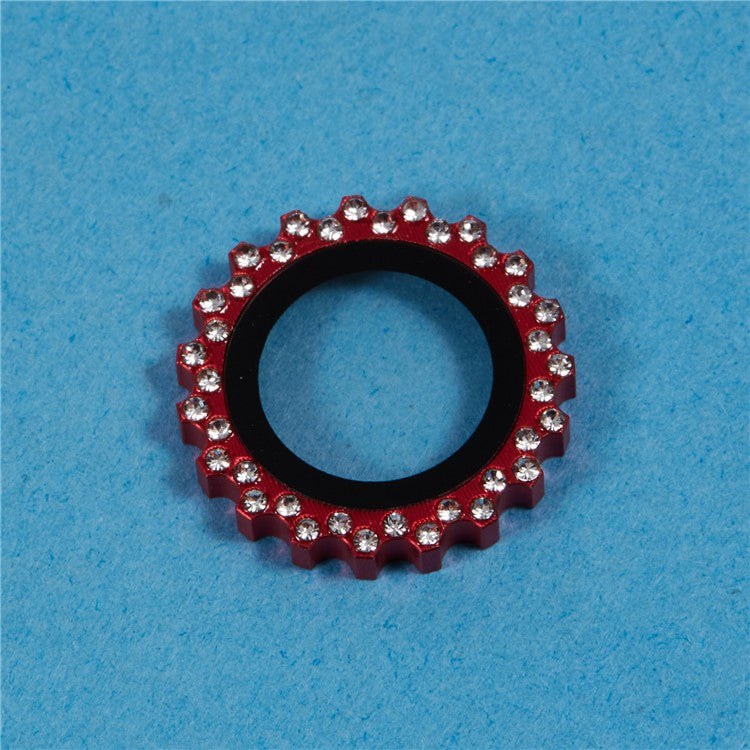 3Pcs / Set For iPhone 16 Pro / 16 Pro Max Camera Lens Protector Gear Shape Rhinestone Decor Corning Gorilla Glass Lens Film - Red