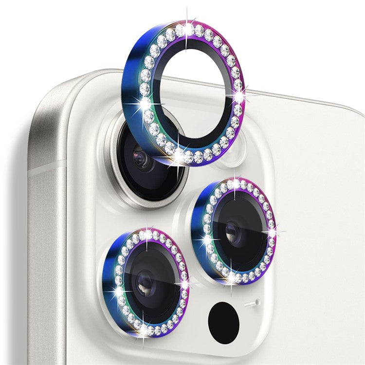 NORTHJO For iPhone 16 Pro / 16 Pro Max Lens Protector Rhinestone Ring Tempered Glass Lens Film - Colorful