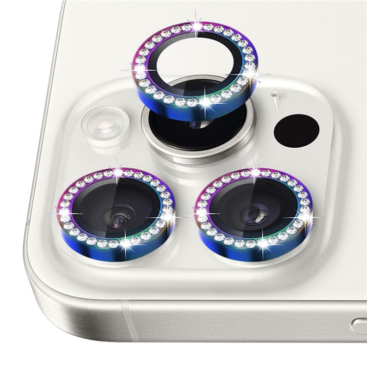 NORTHJO For iPhone 16 Pro / 16 Pro Max Lens Protector Rhinestone Ring Tempered Glass Lens Film - Colorful