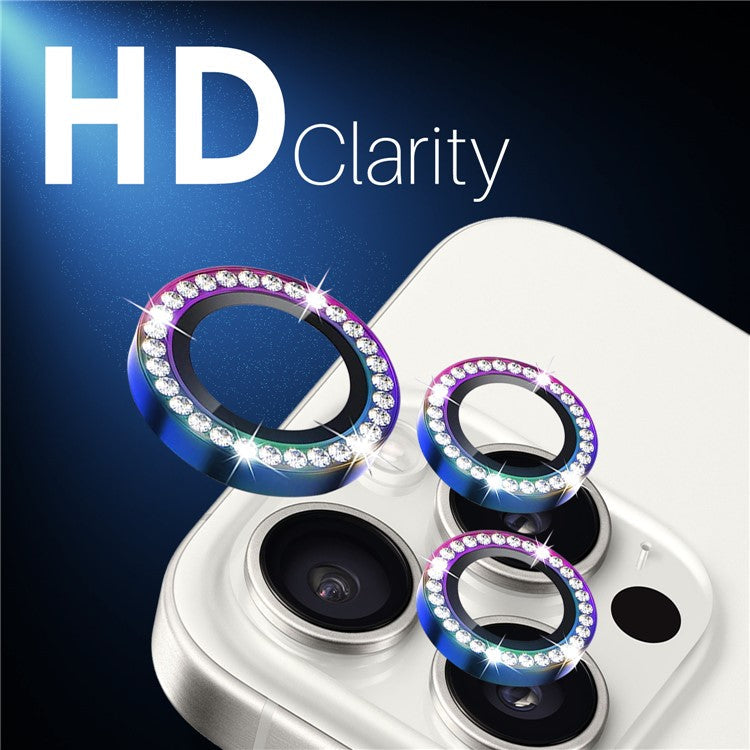 NORTHJO For iPhone 16 Pro / 16 Pro Max Lens Protector Rhinestone Ring Tempered Glass Lens Film - Colorful