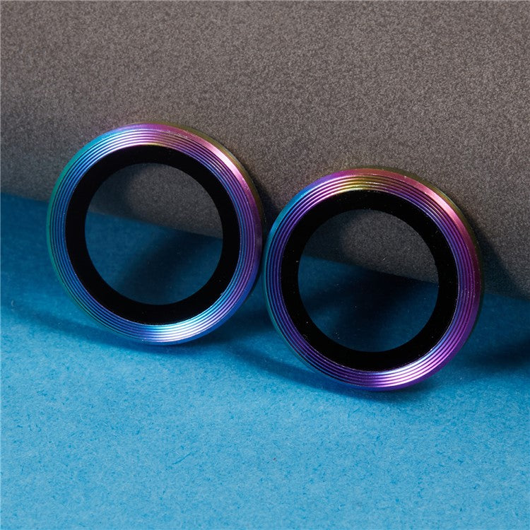 For iPhone 16 / 16 Plus Camera Lens Protector CD Veins Metal Ring Tempered Glass Film - Multi-color