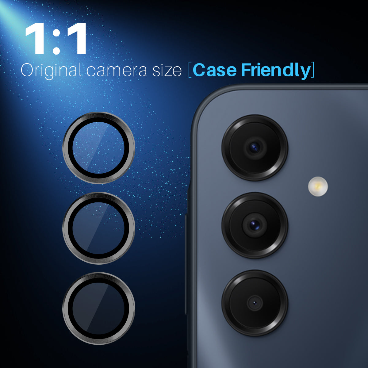 NORTHJO 1 Set For Samsung Galaxy A16 5G / A16 4G Camera Lens Flim+Tempered Glass+Metal Ring Lens Protector - Black