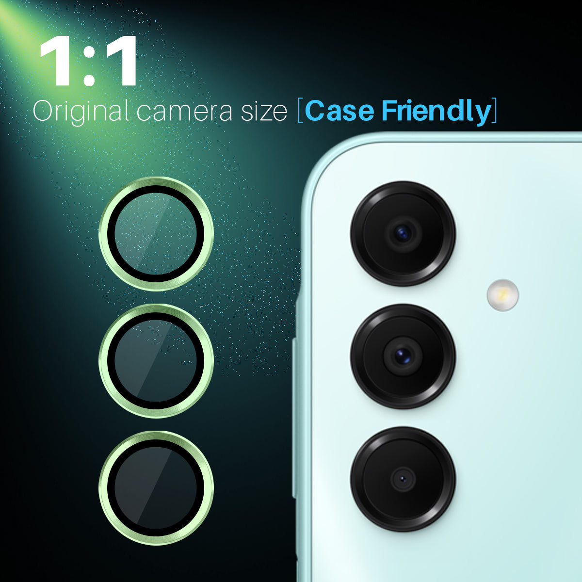 NORTHJO 1 Set For Samsung Galaxy A16 5G / A16 4G Camera Lens Flim+Tempered Glass+Metal Ring Lens Protector - Green