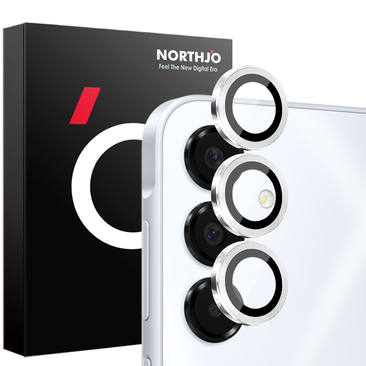 NORTHJO 1 Set For Samsung Galaxy A16 5G / A16 4G Camera Lens Flim+Tempered Glass+Metal Ring Lens Protector - Silver