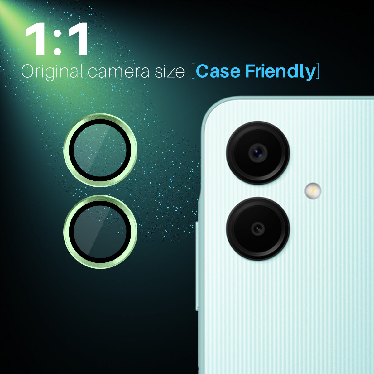 NORTHJO 1 Set For Samsung Galaxy A06 Camera Lens Flim+Tempered Glass+Metal Ring Lens Protector - Green