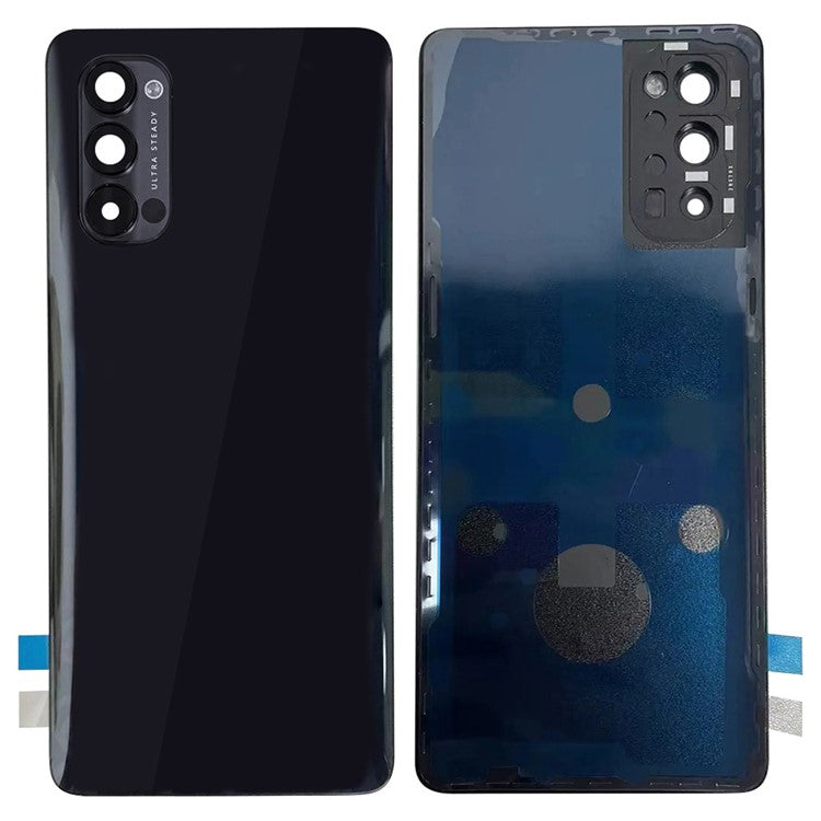 For Oppo Reno4 Pro 5G Back Battery Housing Cover with Camera Ring Lens Cover Spare Part - Black