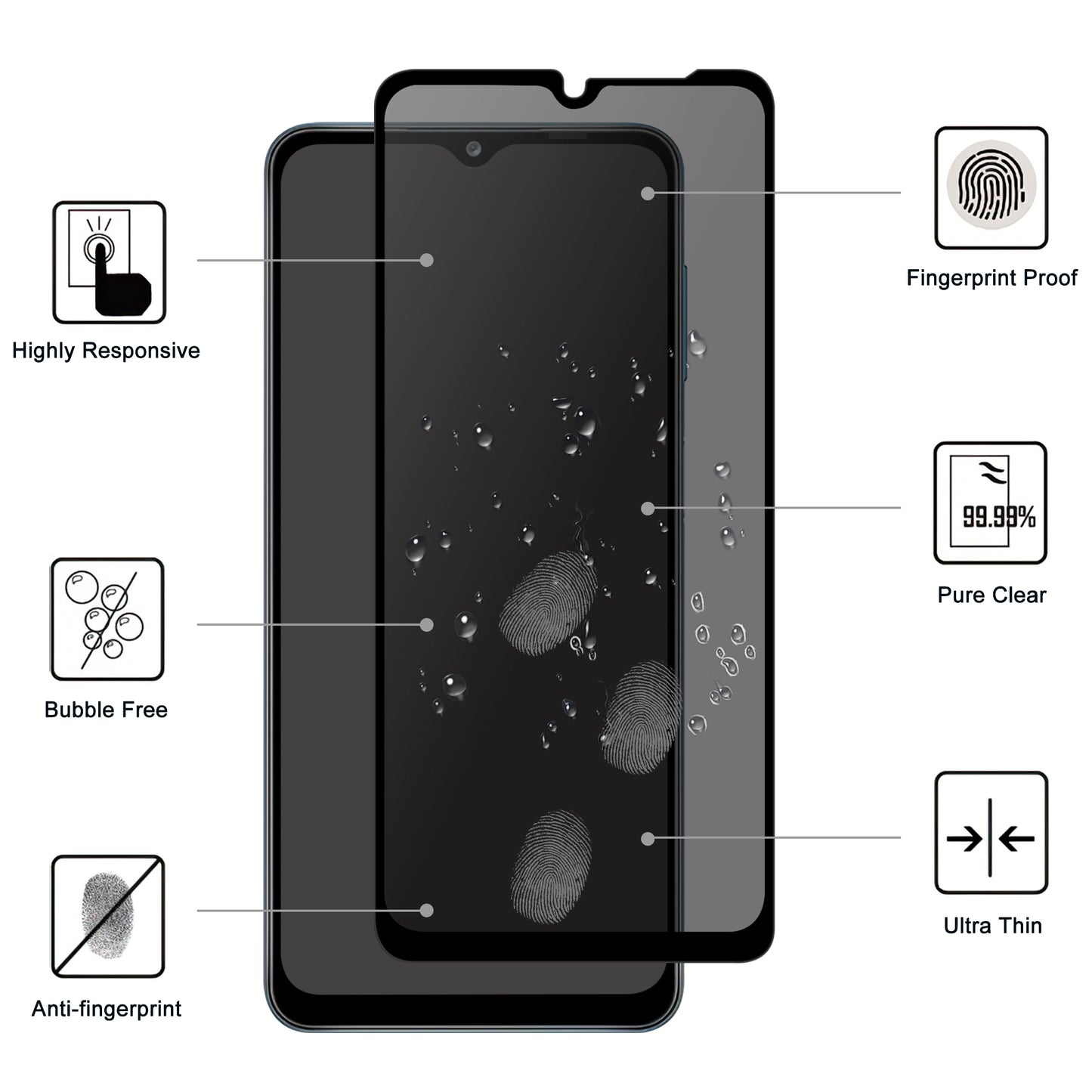 For Samsung Galaxy A16 5G  /  4G Tempered Glass Screen Protector 2.5D Arc Edge Anti-Spy Film