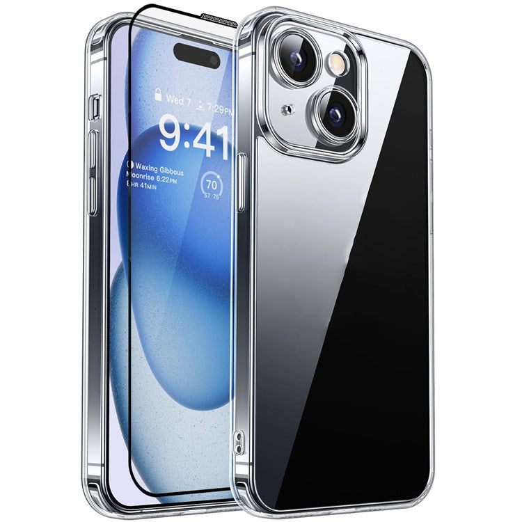 RURIHAI For iPhone 15 Plus Case Clear TPU Phone Cover with Easy Installation High Aluminium-Silicon Glass Film