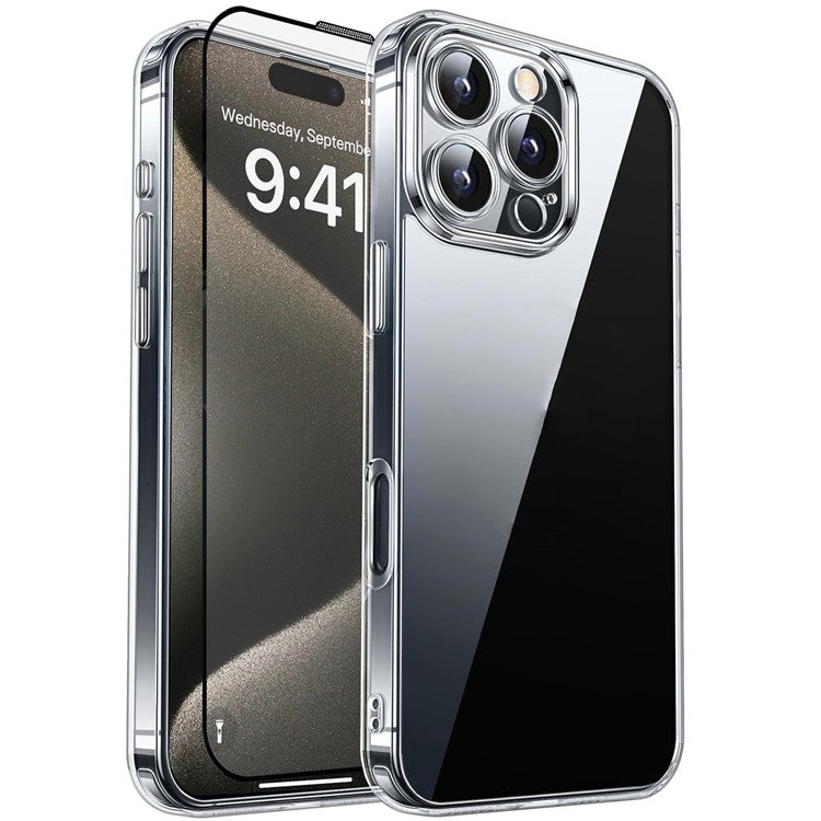 RURIHAI For iPhone 15 Pro Max Case Clear TPU Phone Cover with Easy Installation High Aluminium-Silicon Glass Film